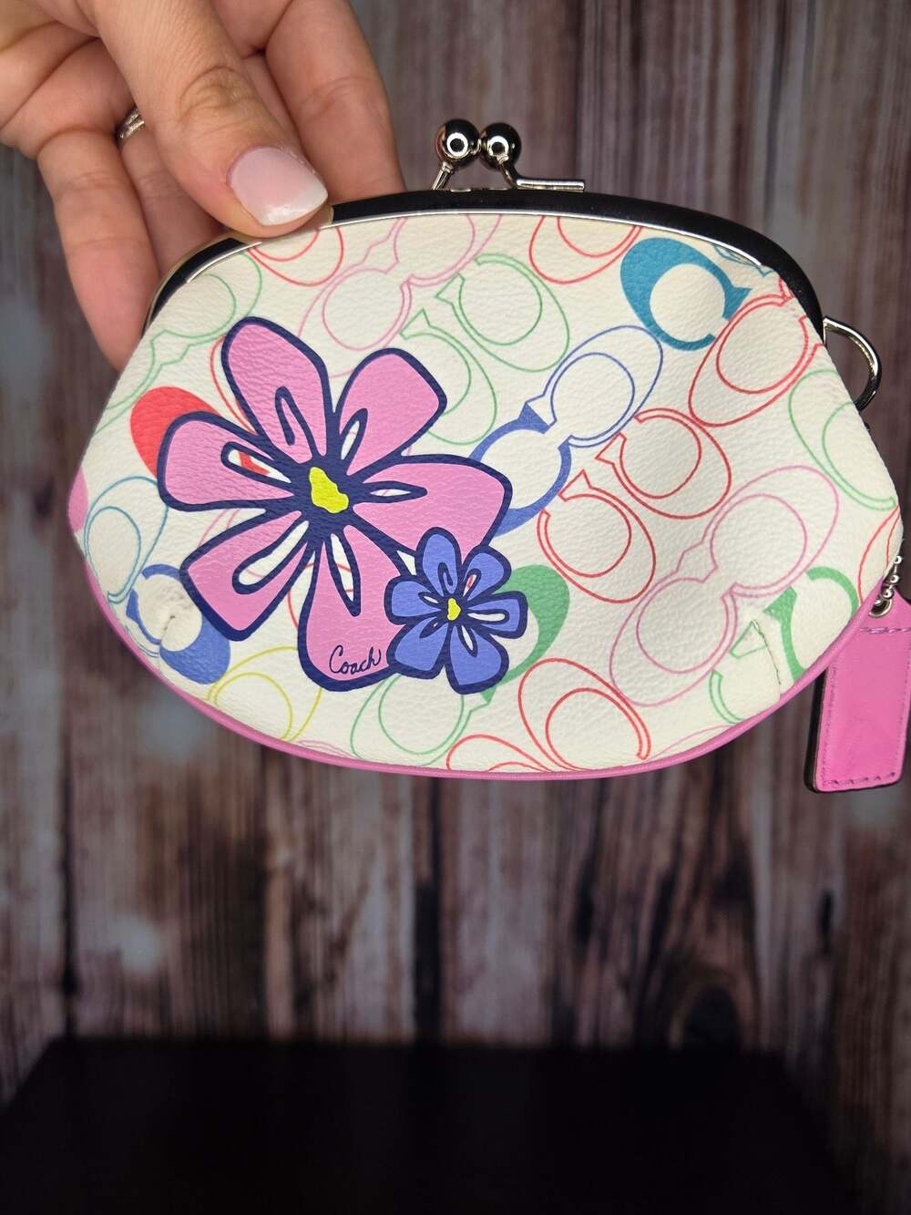 Coach Signature Multi-Color Floral Print Kisslock Coin Purse